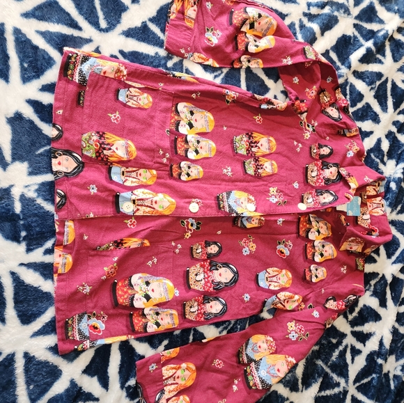 Nick & Nora Hippie Russian Nesting Doll Pajama Top Shirt Cotton Flannel Medium - Picture 5 of 13